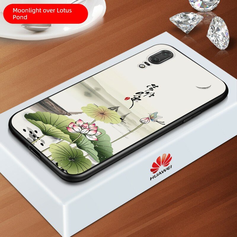 Силиконовый чехол для Huawei P20 с дизайном Лотоса и луны, ударопрочный, полная защита, 5.8 дюйма, черный