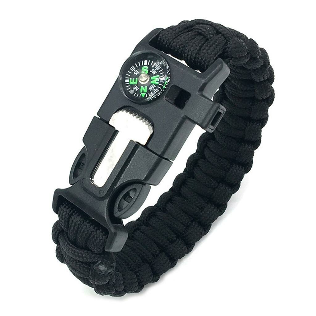 Паракордовый браслет с компасом, свистком и огнивом, Черный