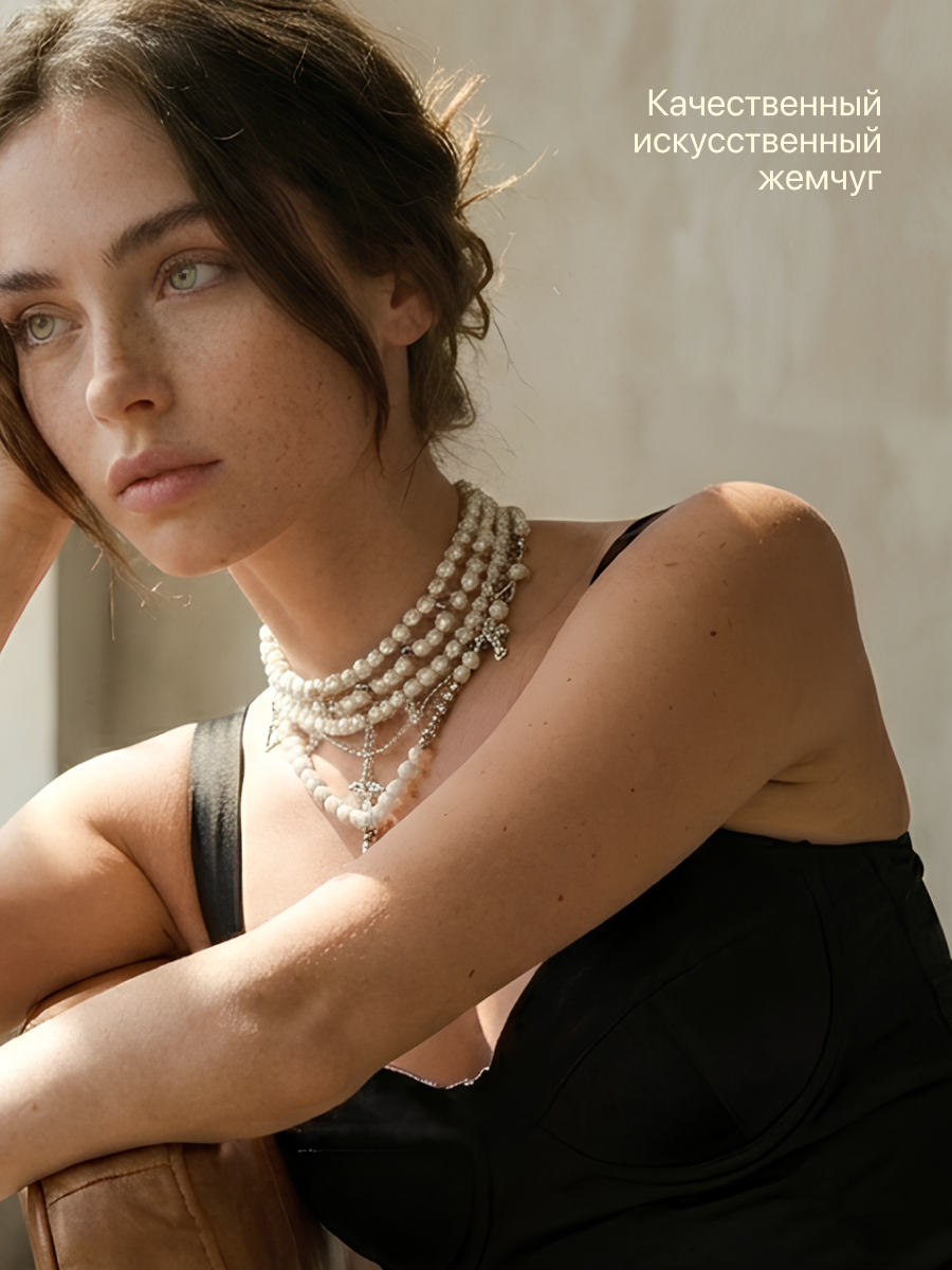 Колье JewelryMeverly, жемчуг имитация, длина 45 см, жемчужный — фото 1