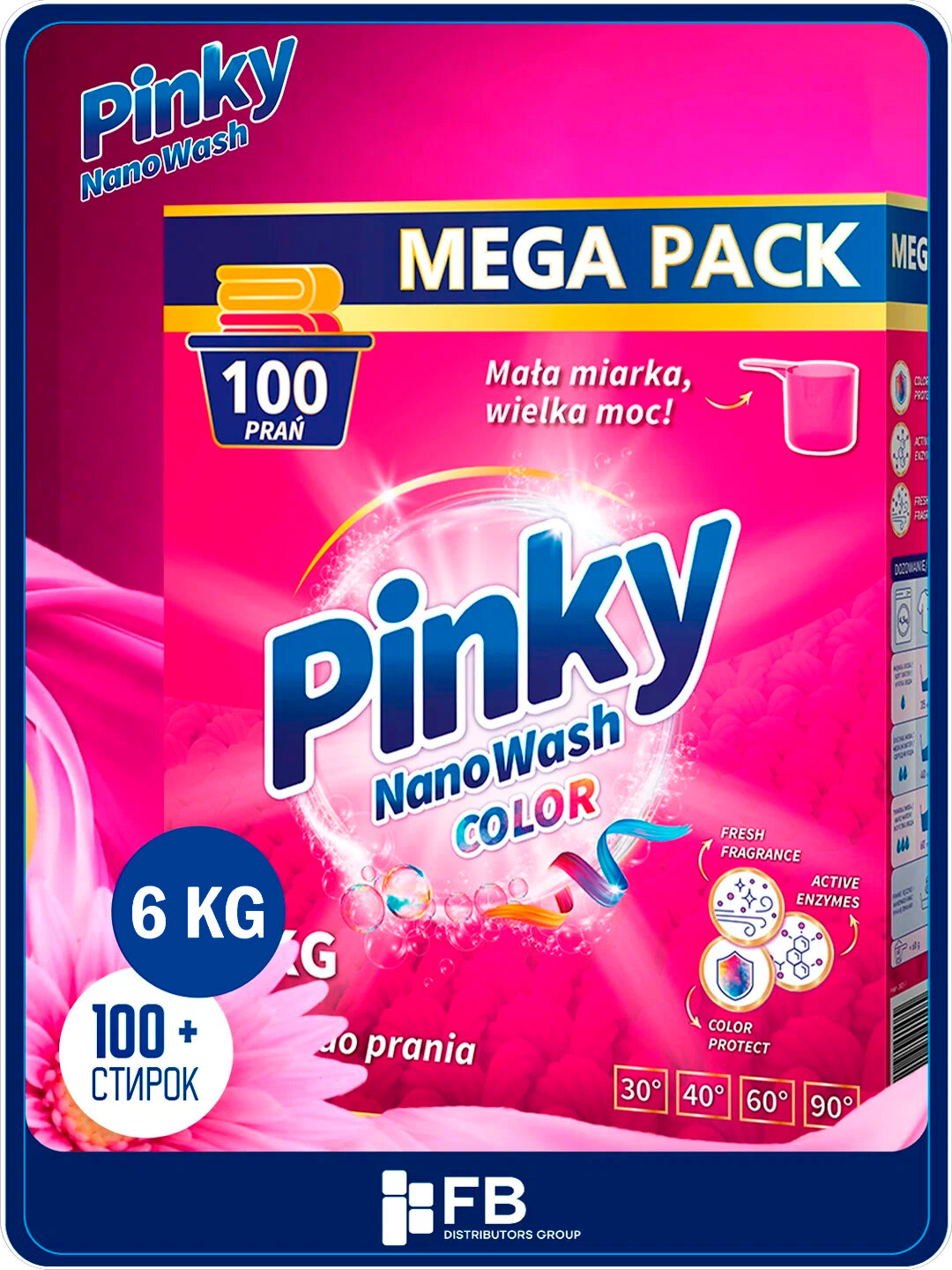 Концентрированный стиральный порошок Pinky NanoWash для цветного и белого белья, 3/6 кг - Алый,6 кг
