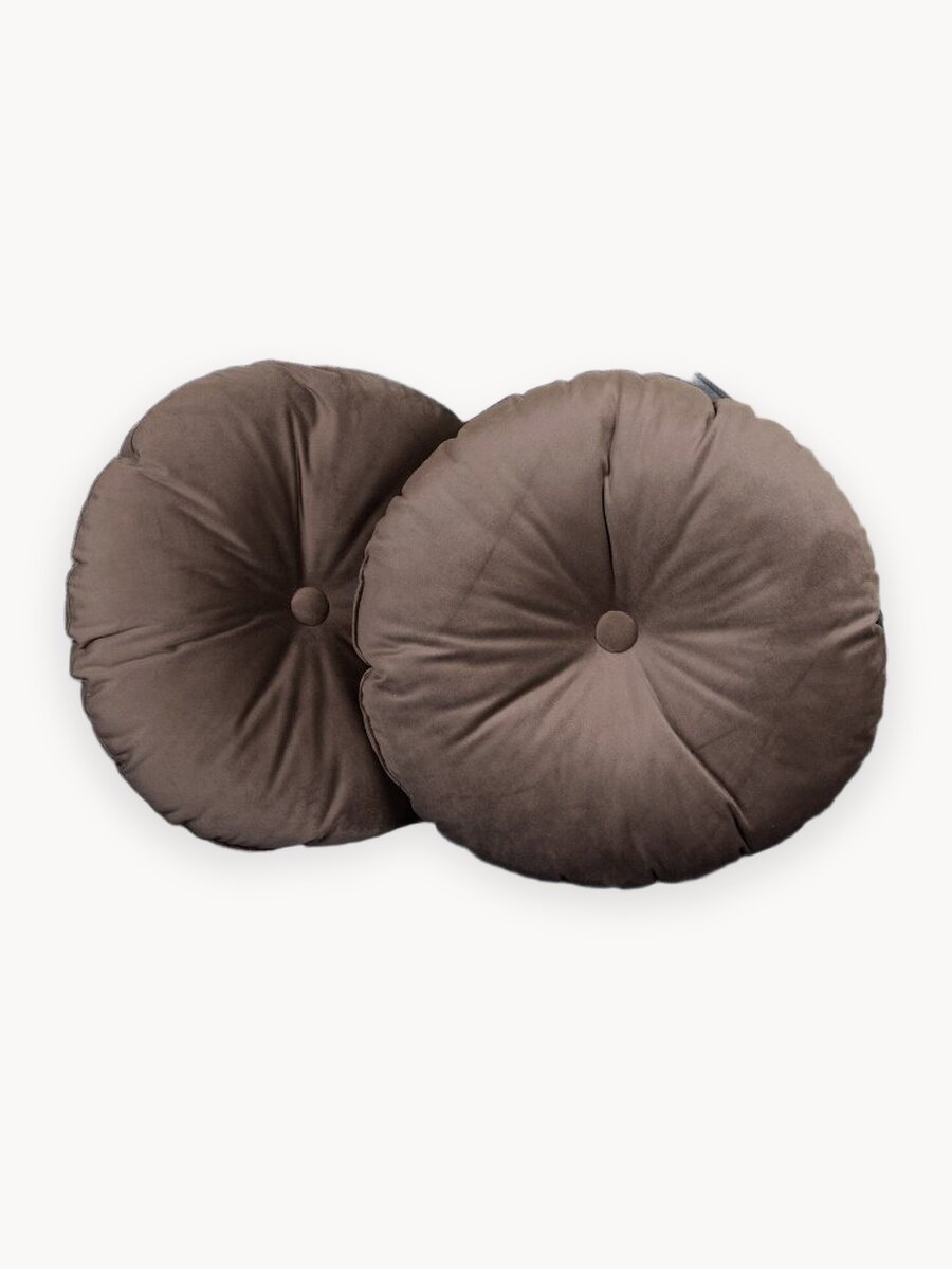 Комплект круглых подушек D37 с пуговицей бархат бежевый, 2 шт