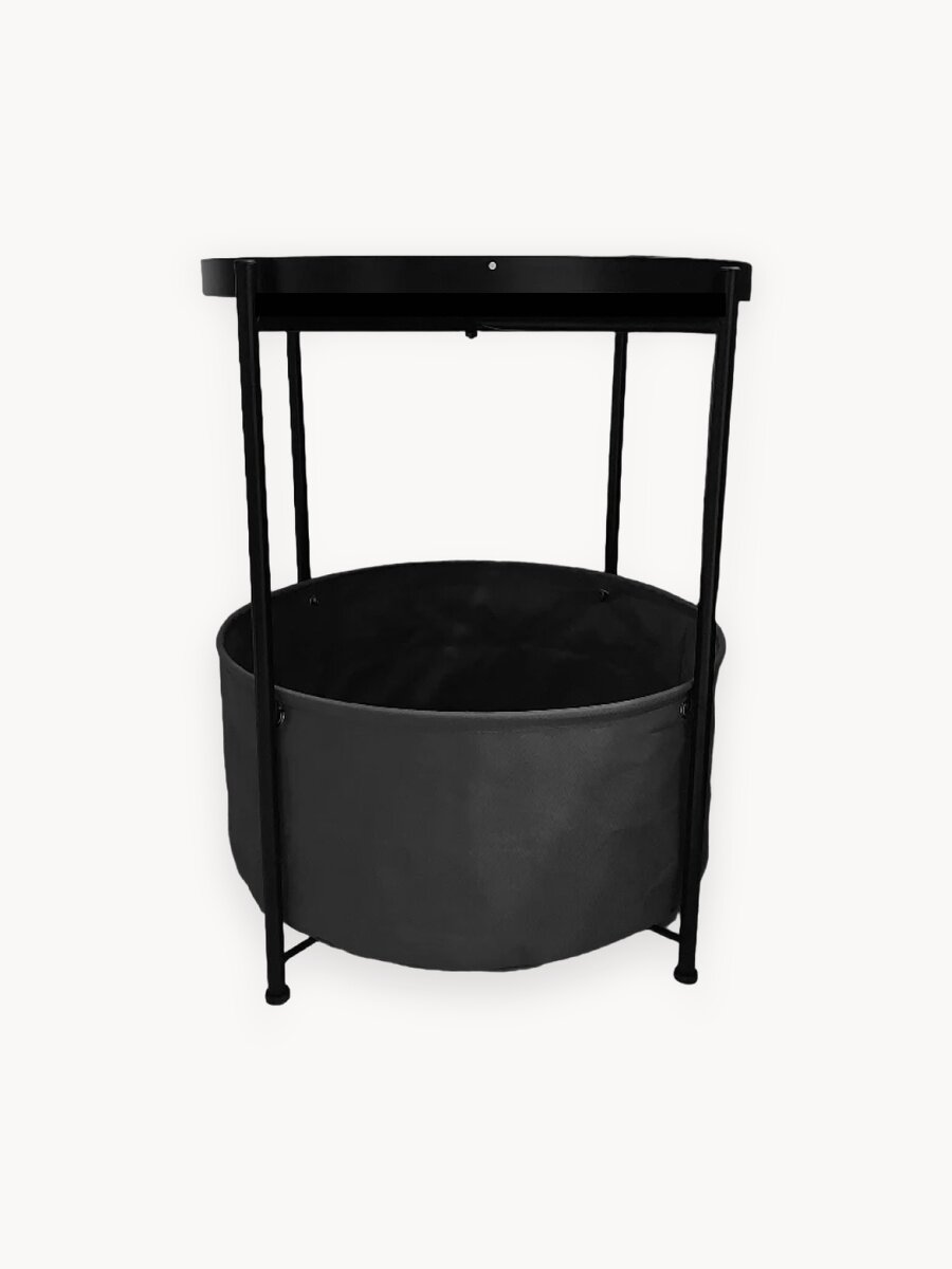 Стол журнальный с корзиной, приставной круглый металлический столик, Homium Style, цвет черный (44*44*52)