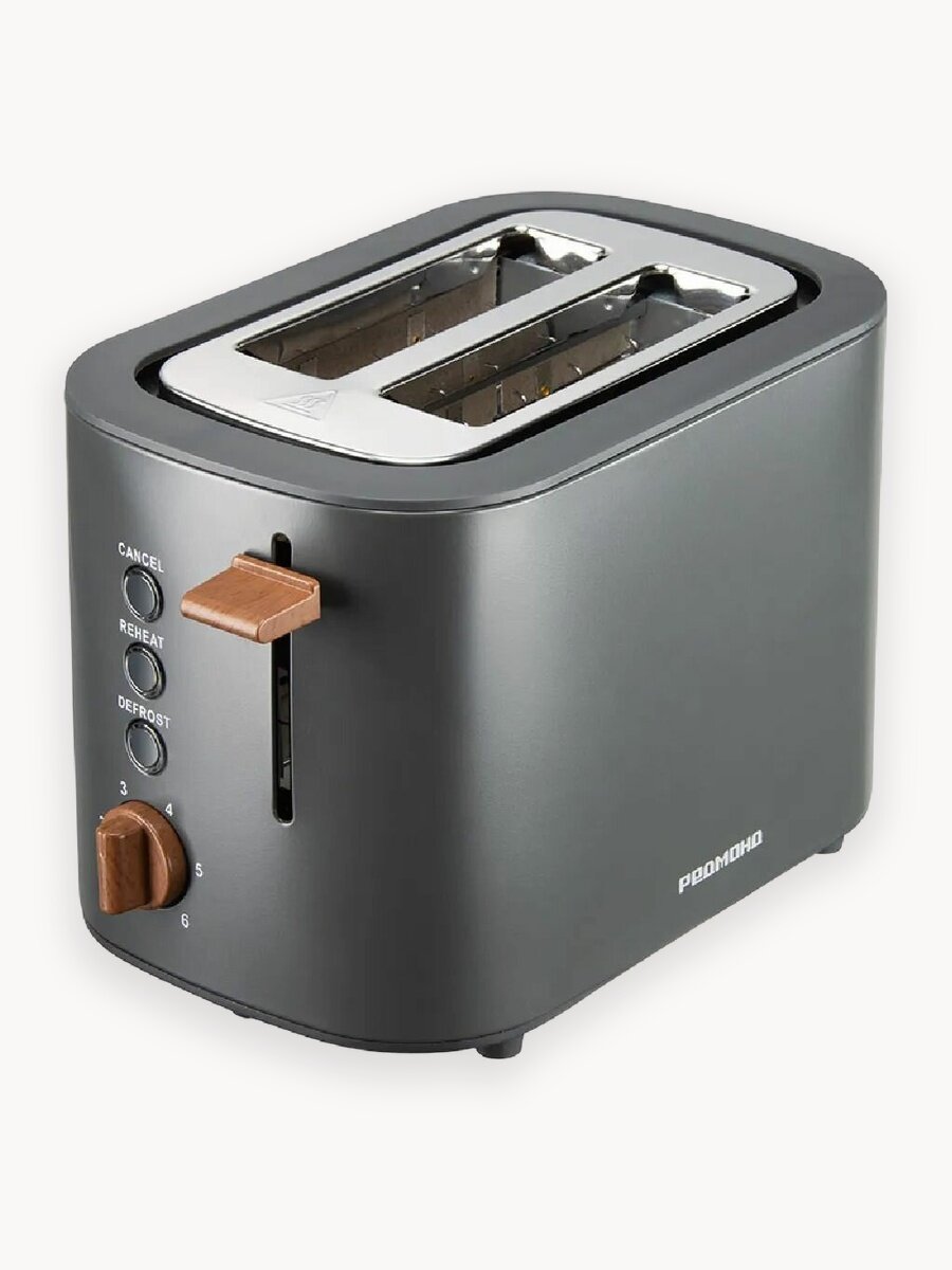 Тостер электрический для хлеба Redmond T907, 800 Вт, 6 уровней поджарки, разморозка и подогрев, серый