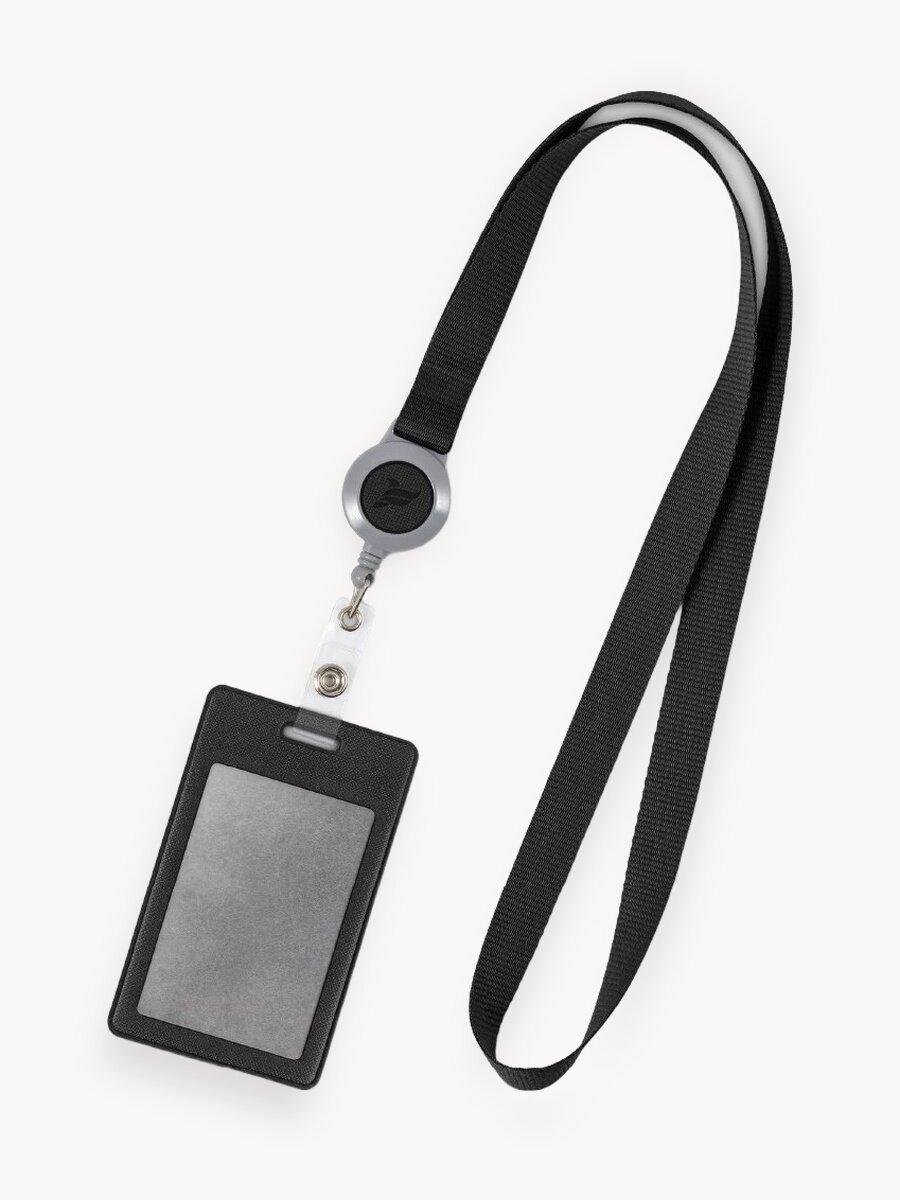 Держатель для бейджа и пропуска Flexpocket, на ленте, с поворотным механизмом, чёрный