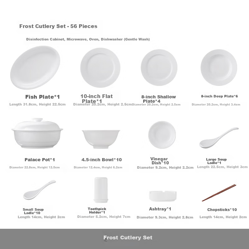 JDZ Ceramic Tableware Set White Porcelain Bowl and Plate Set for Home Use Housewarming Gift Bowl and Chopsticks Set High-end Frosted Feel 56