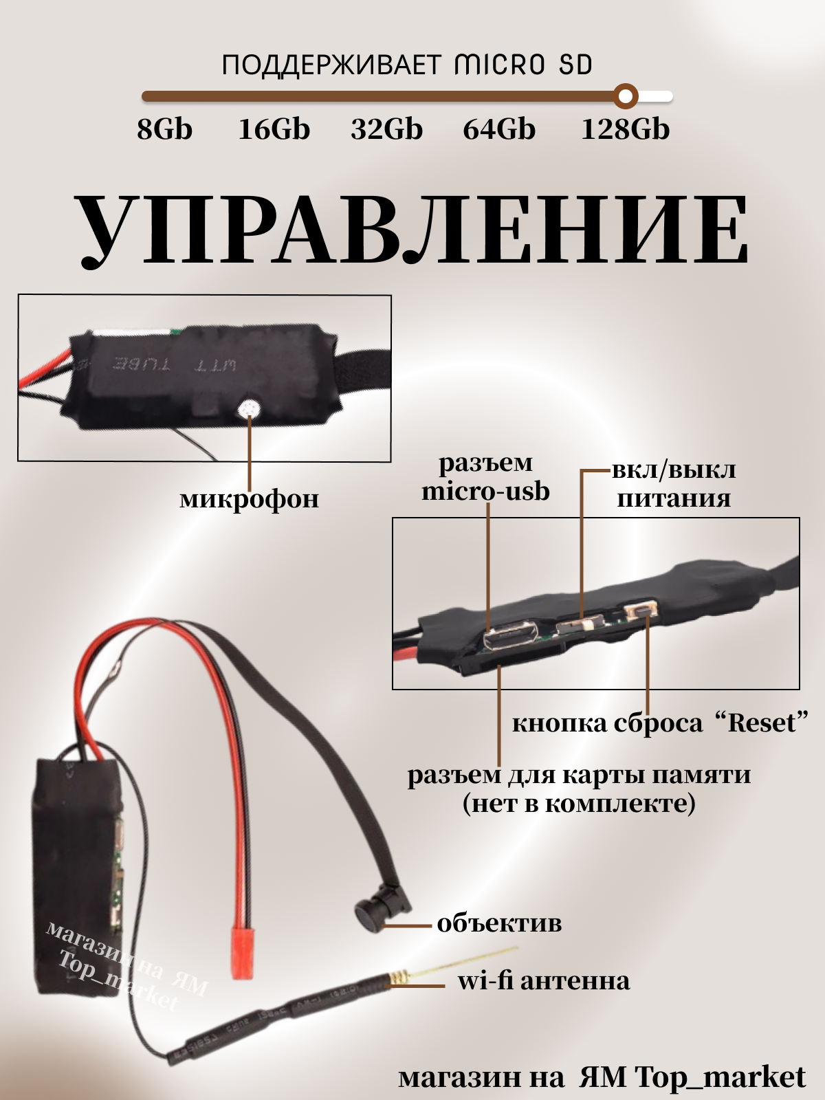 Широкоугольная Wi-Fi мини камера на шлейфе H12, угол обзора 120 градусов, 1920х1080p, 2МП — фото 1