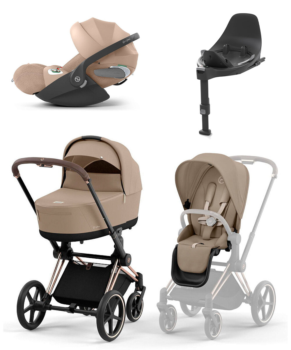 Детская универсальная коляска Cybex Priam IV Cozy Beige 4 в 1 Rosegold ( шасси розовое золото, цвет беж)+база Isofix