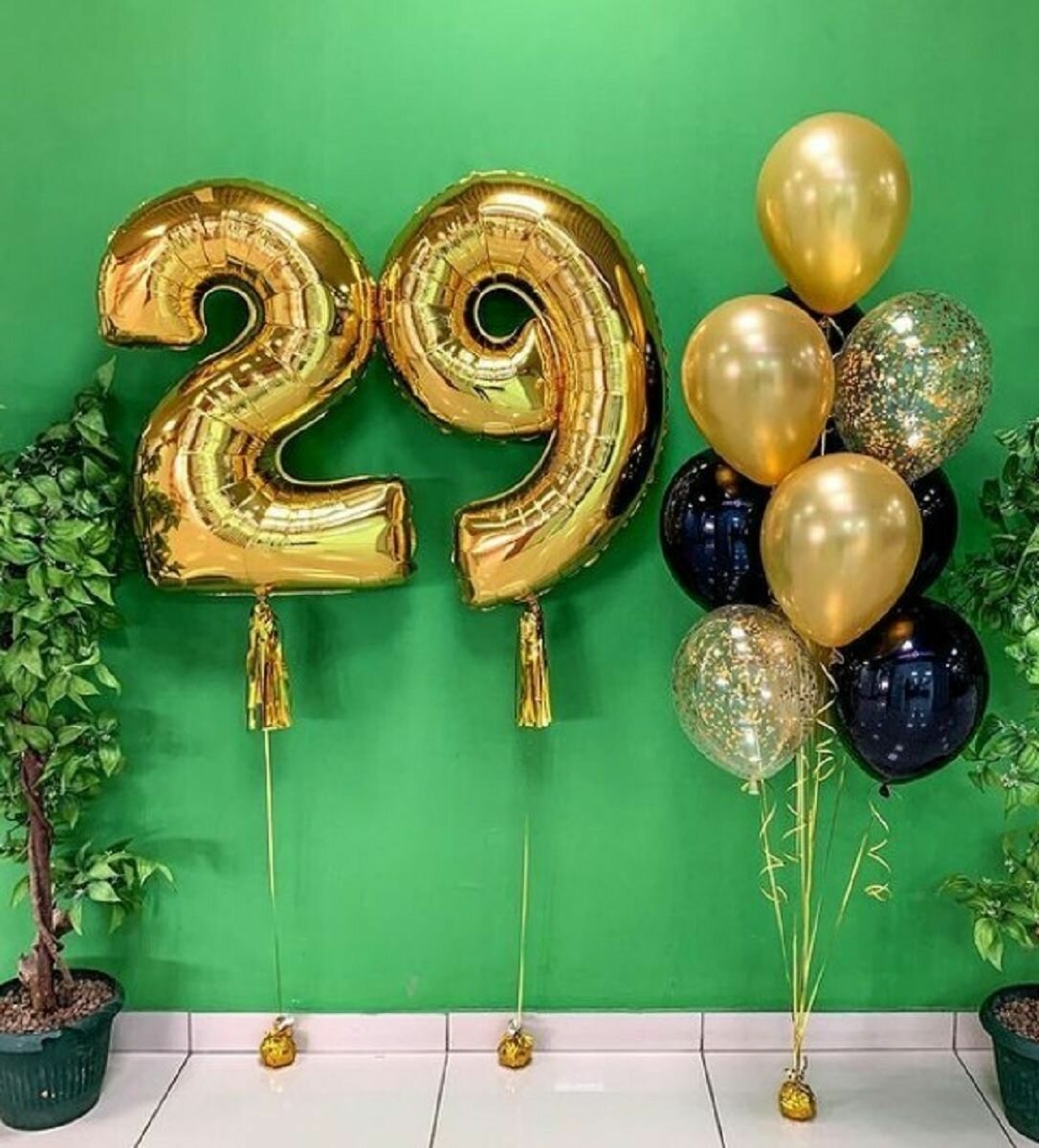 Шар воздушный фольгированный Цифра 29, цвет золотой 42"/106 см (шз2)(шз9)