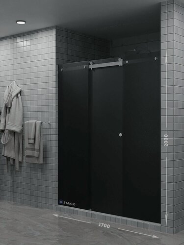 Изображение товара Раздвижная душевая в нишу три стекла staklo 170x200 из серого графит матового стекла хром фурнитура