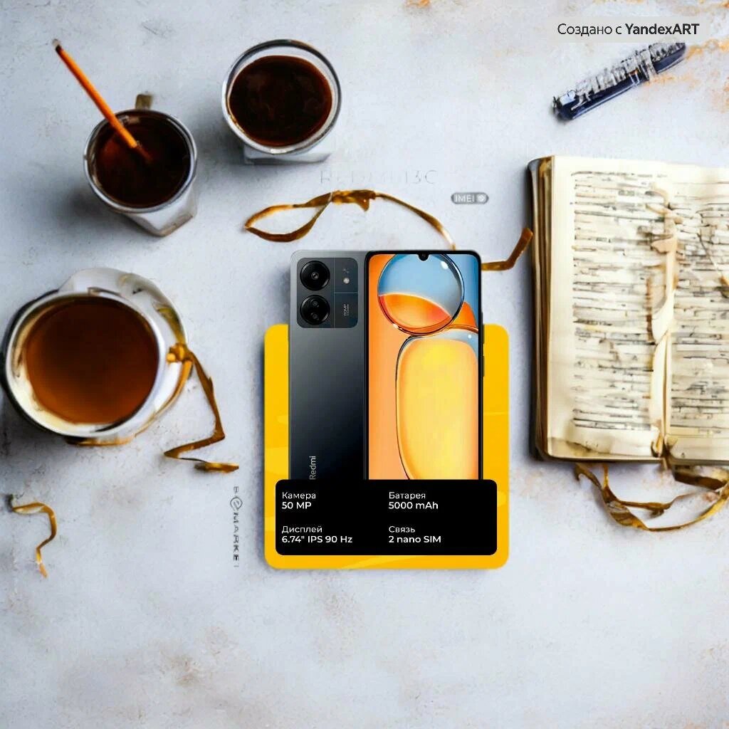 Смартфон Xiaomi Redmi 13C, Android 15, IPS 1600х720, оперативная память 8 Гб