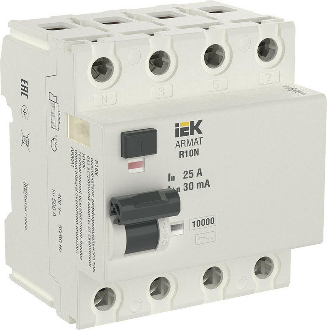 Выключатель дифференциального тока IEK ARMAT R10N 4P 25А 30мА тип AC