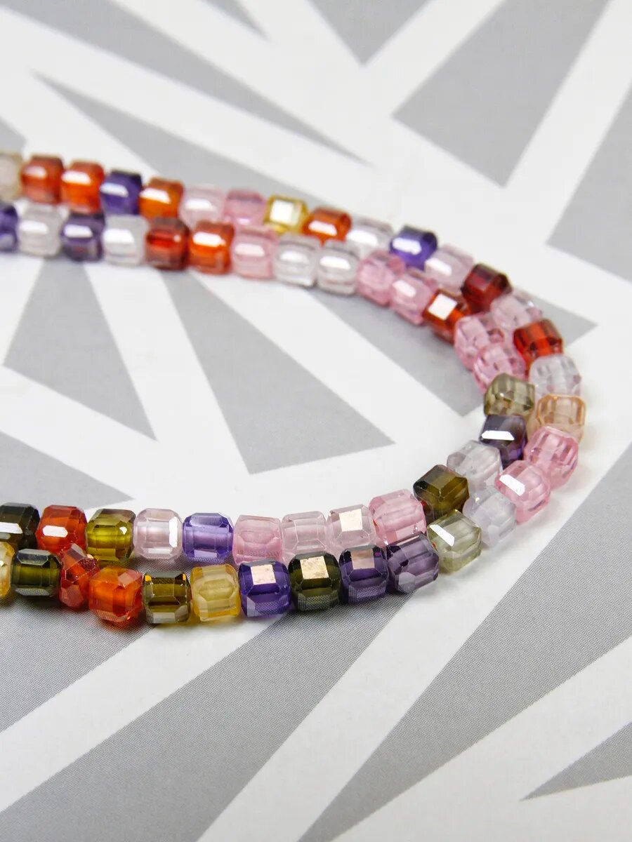 Нить - Цирконий Микс - 3 мм, квадрат, грань, 38 см — фото 1