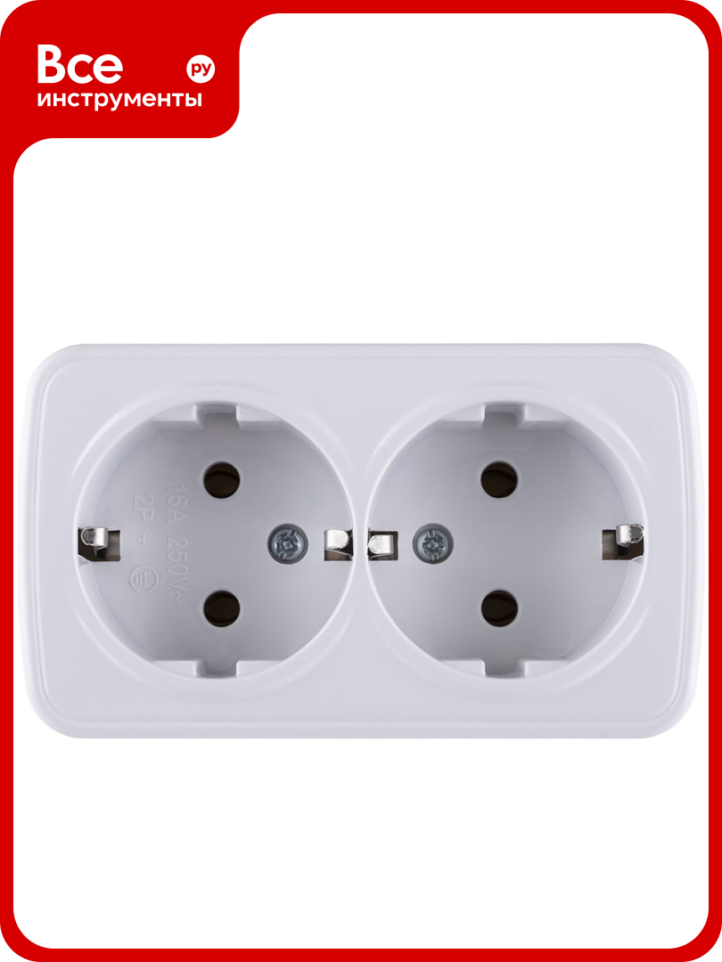 Розетка TDM ELECTRIC двойная 2П+3 открытой установки IP20 16А, белая "Дача" Народная SQ1824-0010