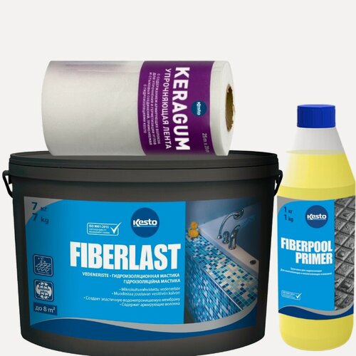 Изображение товара Гидроизоляционная система Kesto Fiberlast (Fiberpool Primer 1л, Fiberlast 7кг, Keragum)