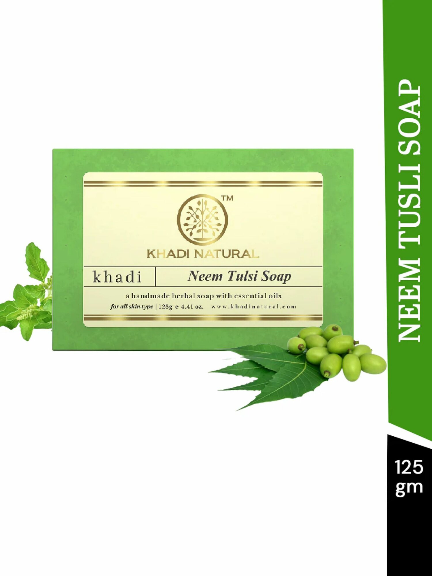 Мыло твердое Khadi Natural туалетное натуральное Ним - Тулси (Neem - Tulsi Soap) 125 г
