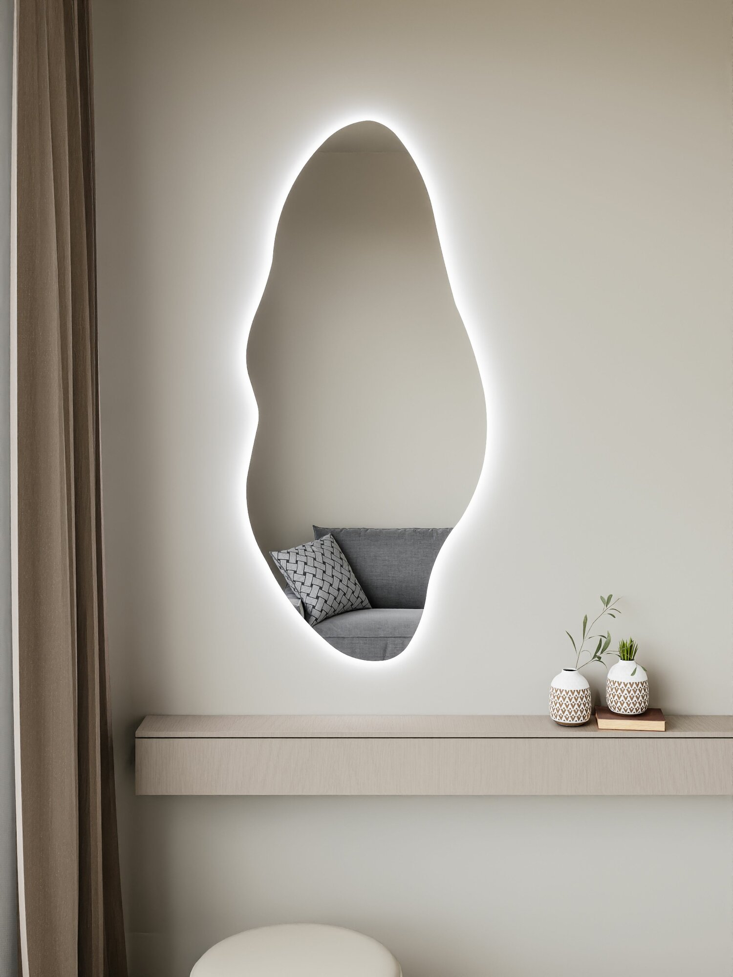 Зеркало настенное фигурное с подсветкой М4 CLOUD MIRROR 135х60 см. холодный свет 6000К