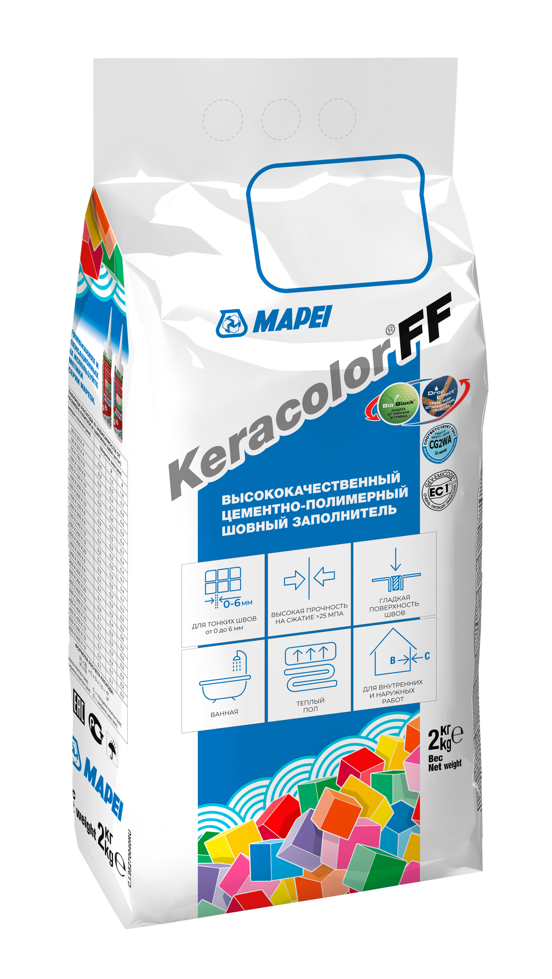 Затирка Mapei / Мапей Keracolor FF для плиточных швов сухая водоотталкивающая цементно-полимерная цвет №113 темно-серый 2кг / строительные смеси