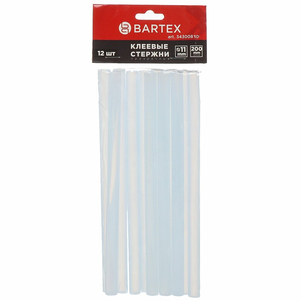Клеевые стержни Bartex для пистолетов диаметр 11х200 мм прозрачные 12 шт