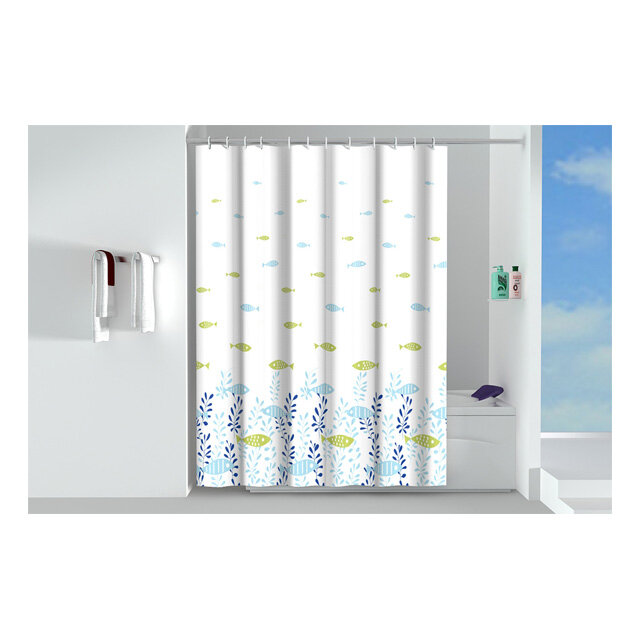 Занавеска для ванной OFELIS Рыбки 180х2000см полиэстер белая