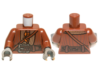 Torso LotR Jacket with Strap, Large Silver Buckle and Orange Toggle Buttons Pattern / Reddish Brown Arms / Dark Bluish Gray Hands, 973pb1279c01 Reddish Brown U