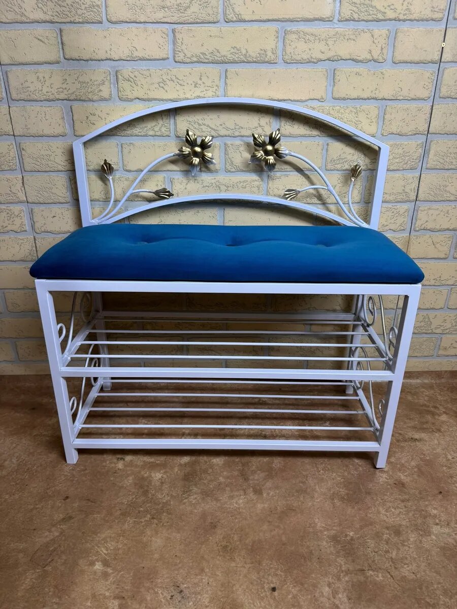 Кованая прихожая, вешалка + банкетка, Студия кованой мебели Нива, цвет синий бархат — фото 1