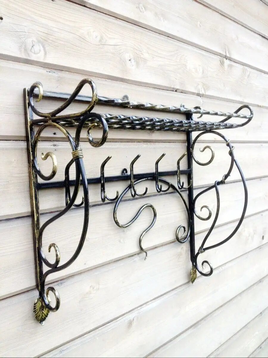 Вешалка настенная, кованая, Студия кованой мебели Нива, цвет черный/античная бронза — фото 1