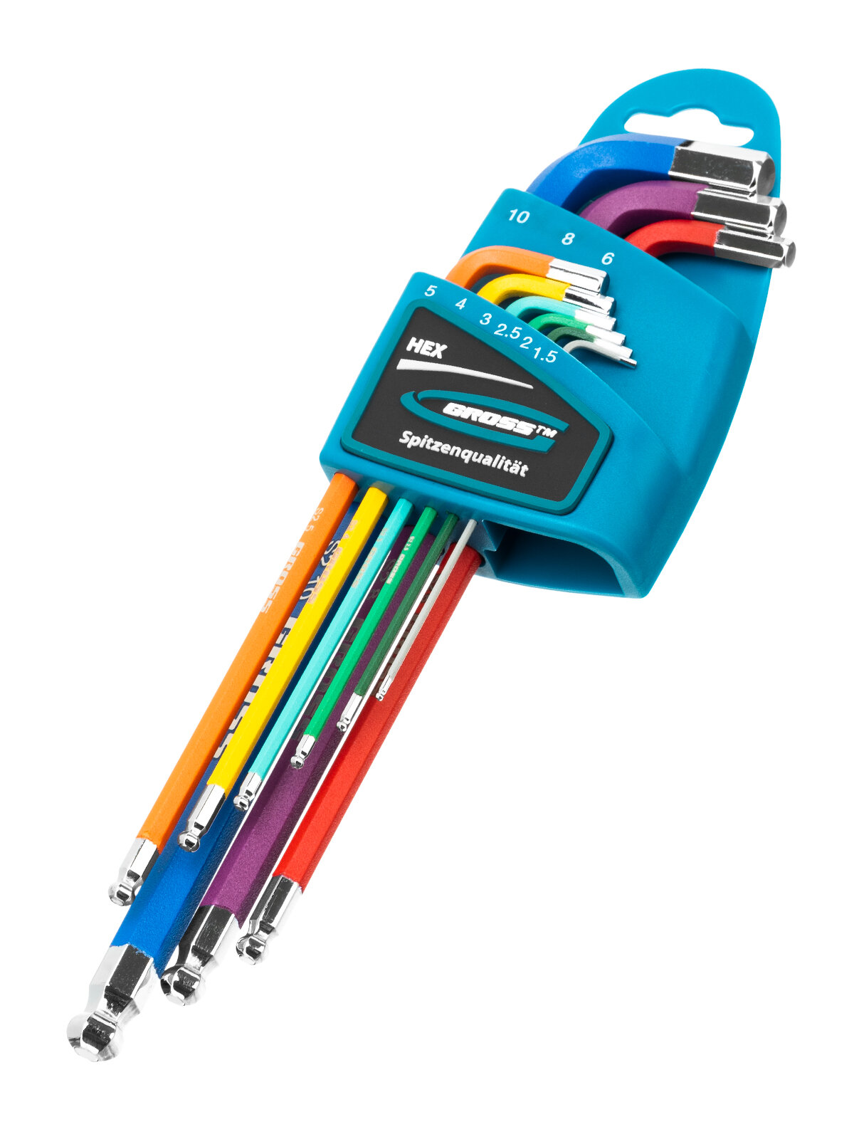 Набор ключей имбусовых Gross HEX 1, 5–10 мм, S2, 9 шт, магнит, экстра-длин. с шаром, хром/краска 16400