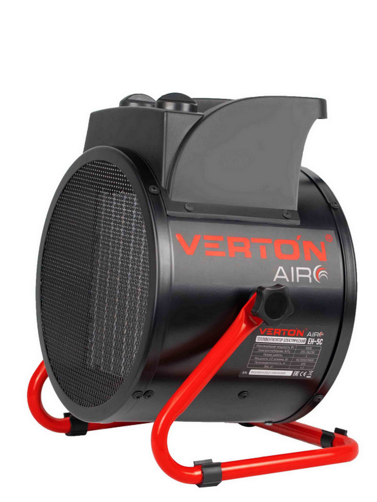 Тепловентилятор электрический Verton Air EH-5C, напольный, 5кВт, 48м², 670куб. м./ч, черный — фото 1
