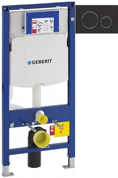 Инсталляция для унитаза Geberit Duofix Sigma 20 111.300.00.5 + 111.815.00.1 + 115.882.14.1 с кнопкой смыва черный матовый/хром/черный матовый