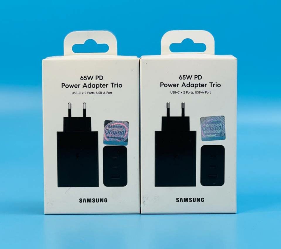Сетевое зарядное устройство Samsung Trio 65W, быстрая зарядка, USB-C/USB-A, черный — фото 1