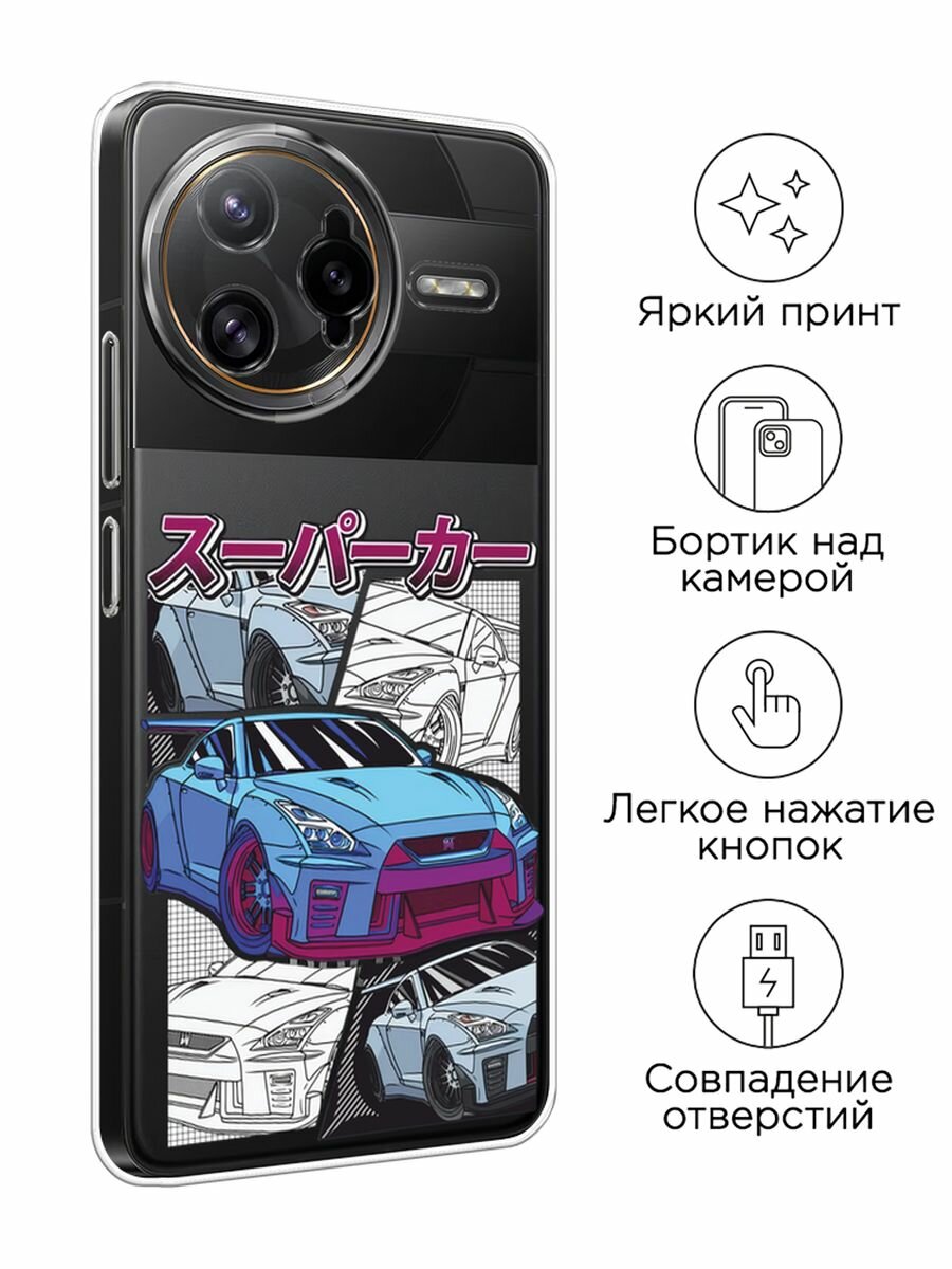 Чехол на Poco F7 Ultra / Поко F7 Ультра с принтом "JDM коллаж", прозрачный — фото 1