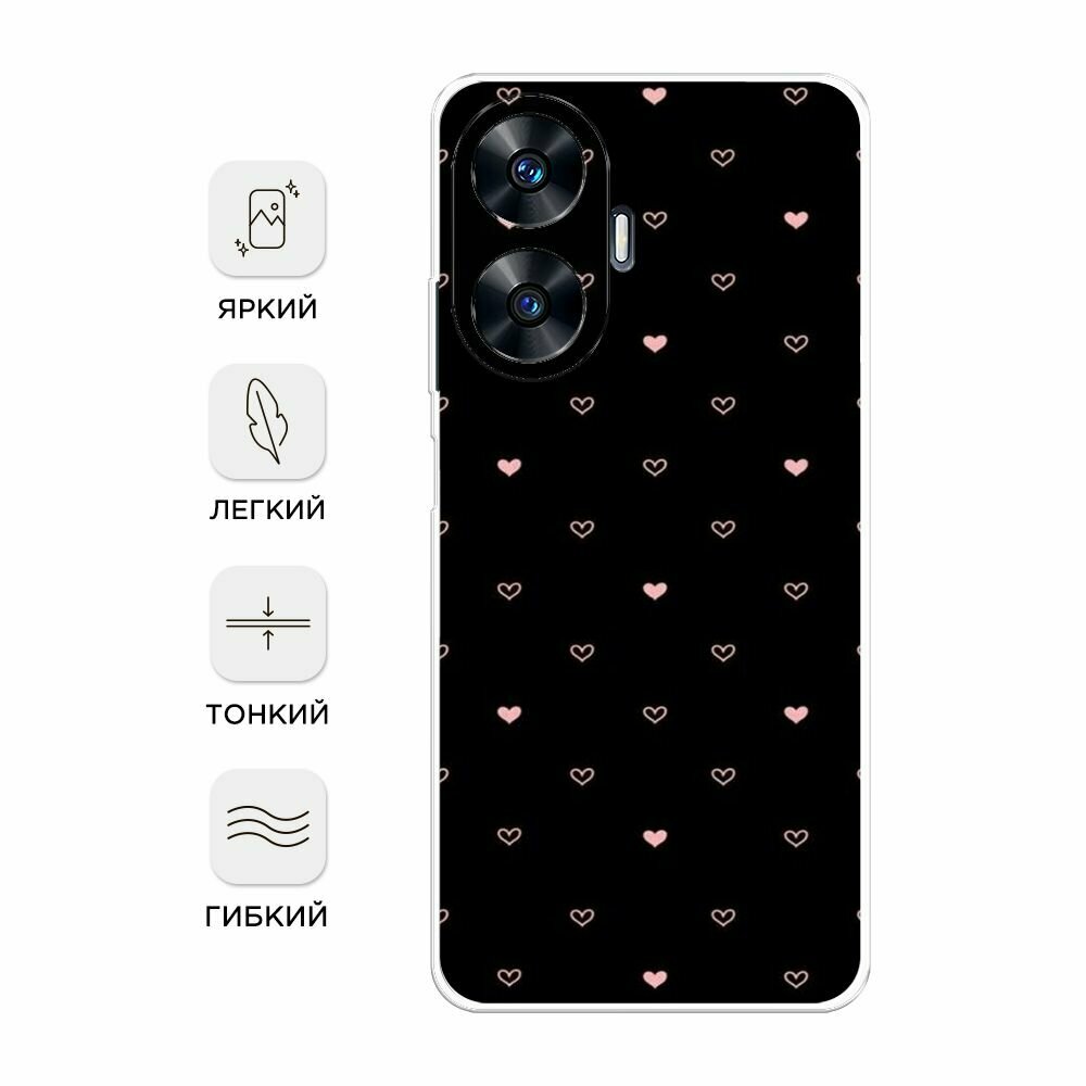 Чехол на Realme C55 / Реалми C55 с принтом "Черный фон и сердечки" — фото 1