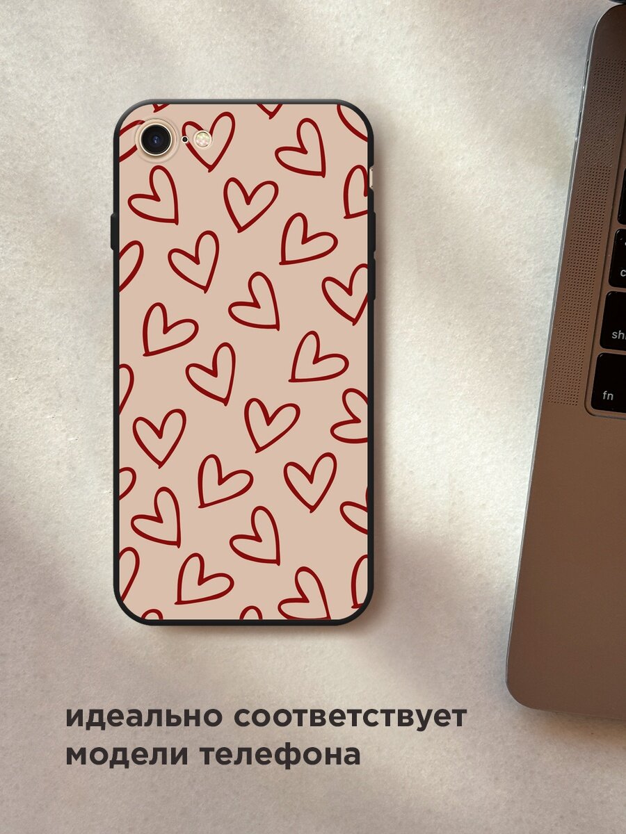 Черный матовый чехол на Apple iPhone 7 / Айфон 7 с принтом "Little hearts doodles 1 - 14 февраля" — фото 1