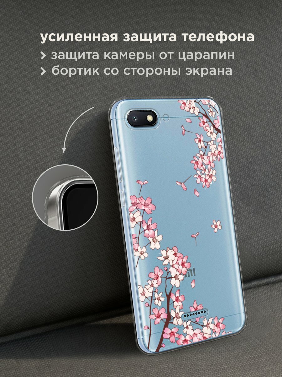Чехол на Xiaomi Redmi 6A / Сяоми Редми 6А с принтом "Ветви сакуры 1", прозрачный — фото 1