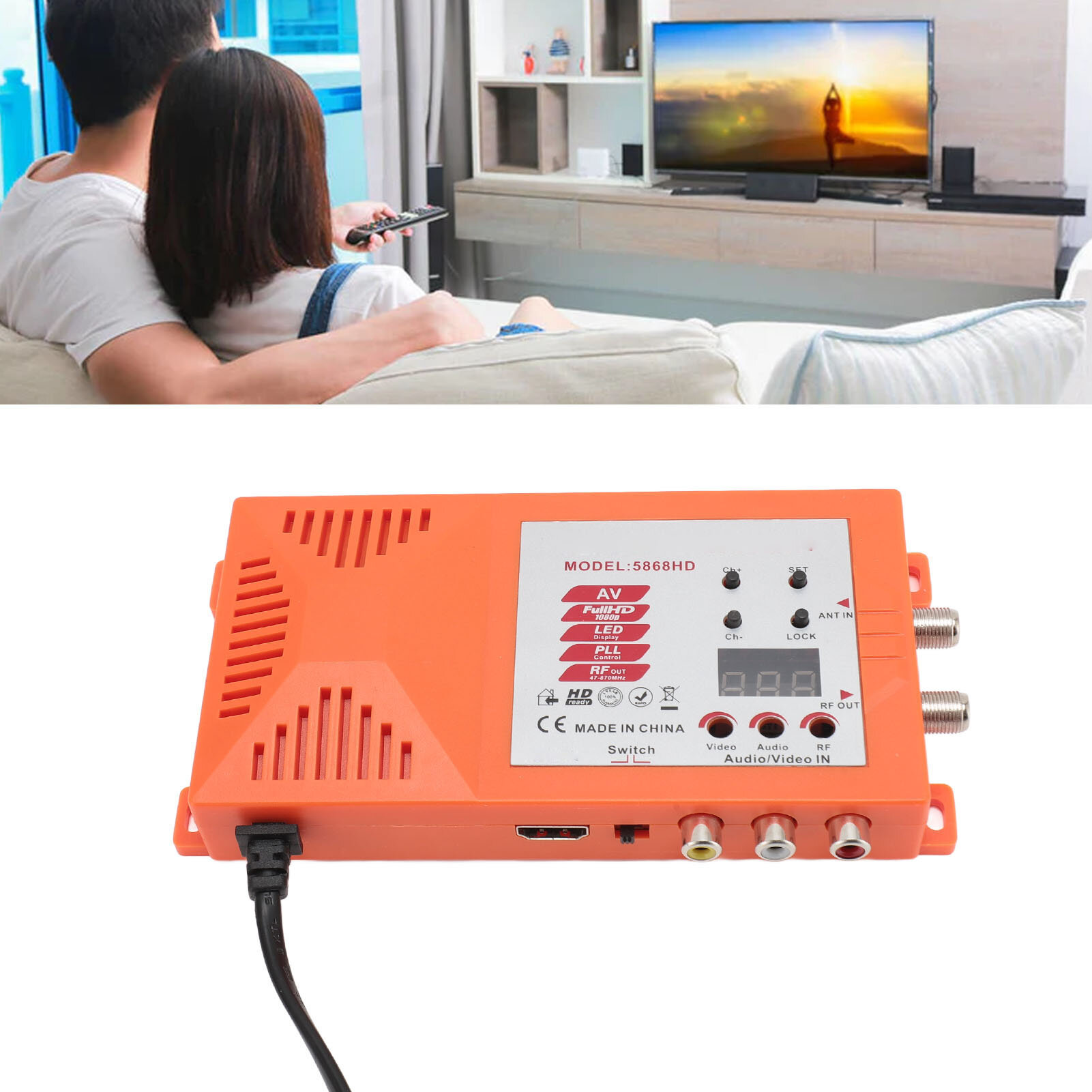 HD AV в RF Модулятор, 100-240V, с переключателем каналов, для игровых консолей