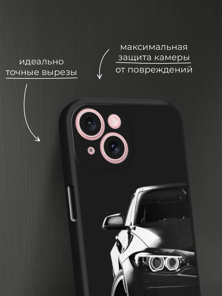 Черный матовый чехол на Apple iPhone 15 / Айфон 15 с принтом "Крутая черная машина" — фото 1