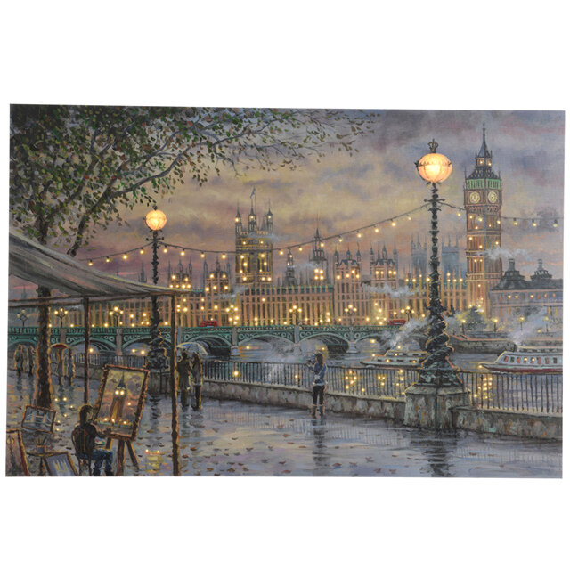 Светодиодная картина Вечерний Лондон 60*40 см с оптоволоконной и LED подсветкой, на батарейках, Kaemingk, 480628