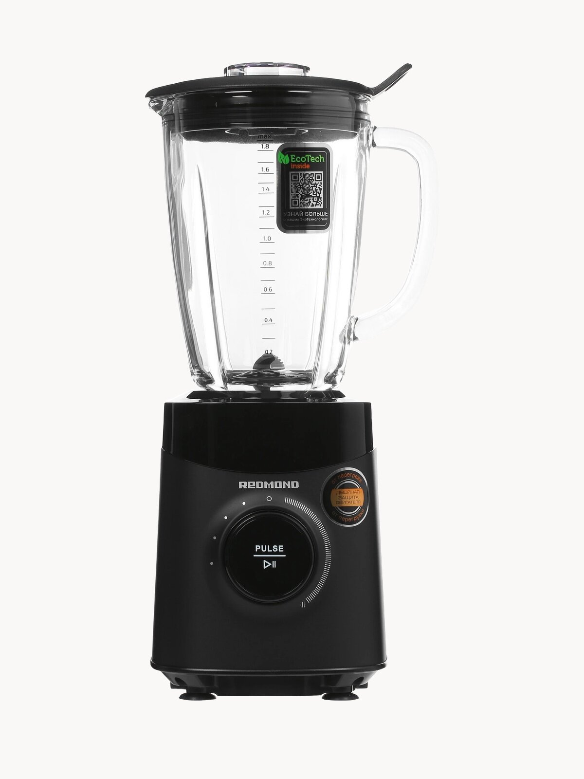 Блендер стационарный редмонд RSB-M3407, стеклянный кувшин 1.8 л, смузи, соус, колка льда, с самоочисткой, 2600 Вт