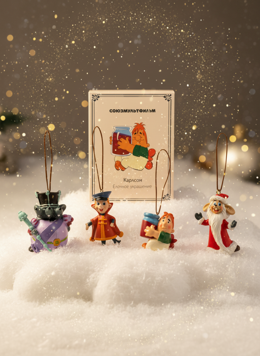Подвеска на елку 3D любимые персонажи союзмультфильм ДБ42-45-48-58 Карлсон Заяц Мыш. король Вовка. Керамика