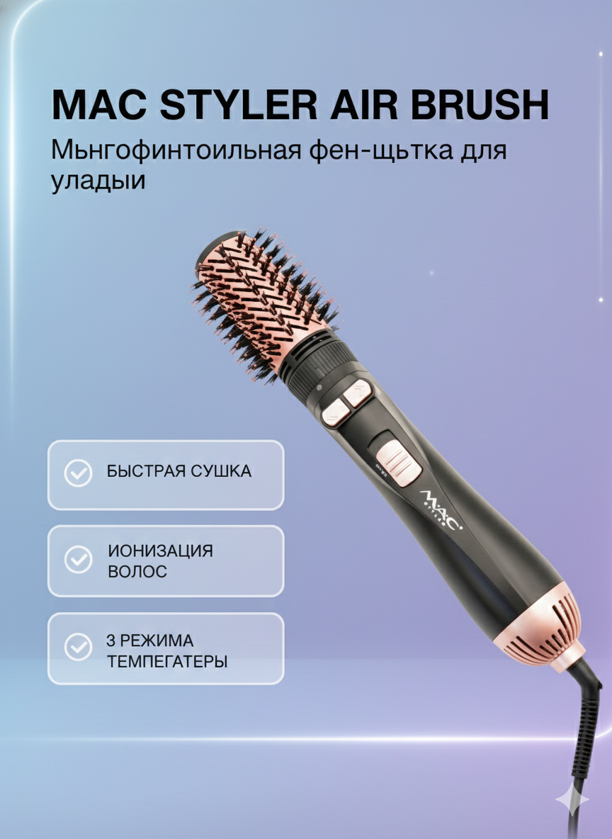 Автоматическая фен щётка MAC MC-6722, вращающийся на 360 градусов с керамическим покрытием 5в 1