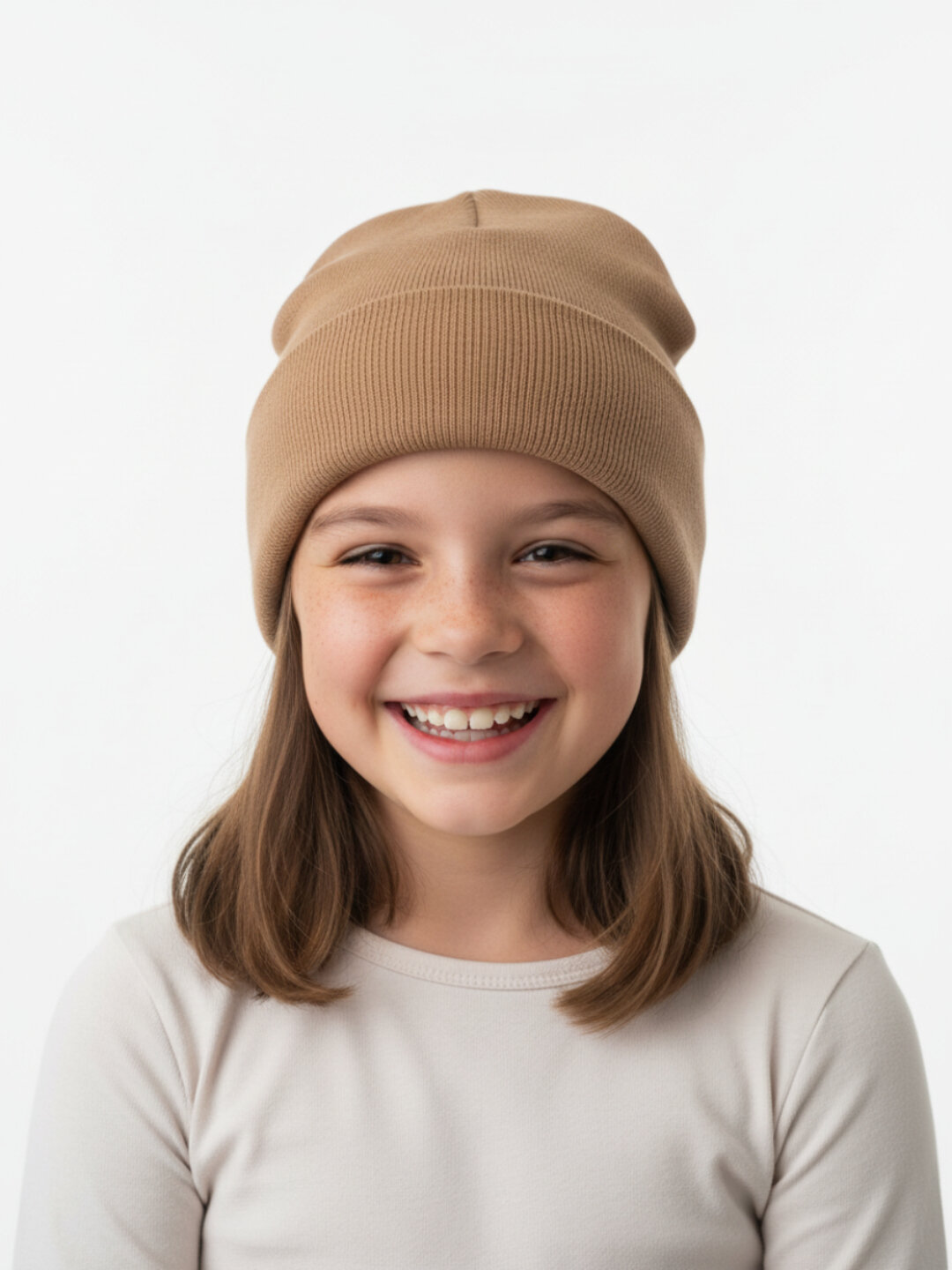 Шапка для девочек, размер 60, карамельный — фото 1