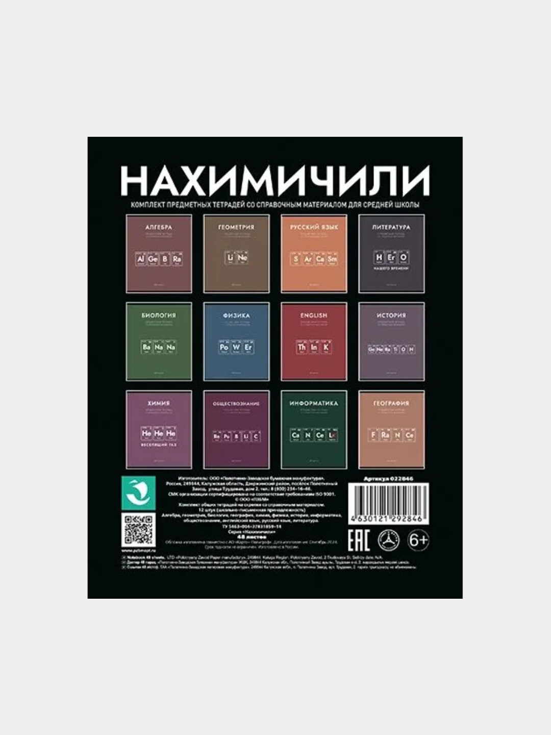 Комплект предметных тетрадей "Нахимичили", 12 шт, 48 листов, А5