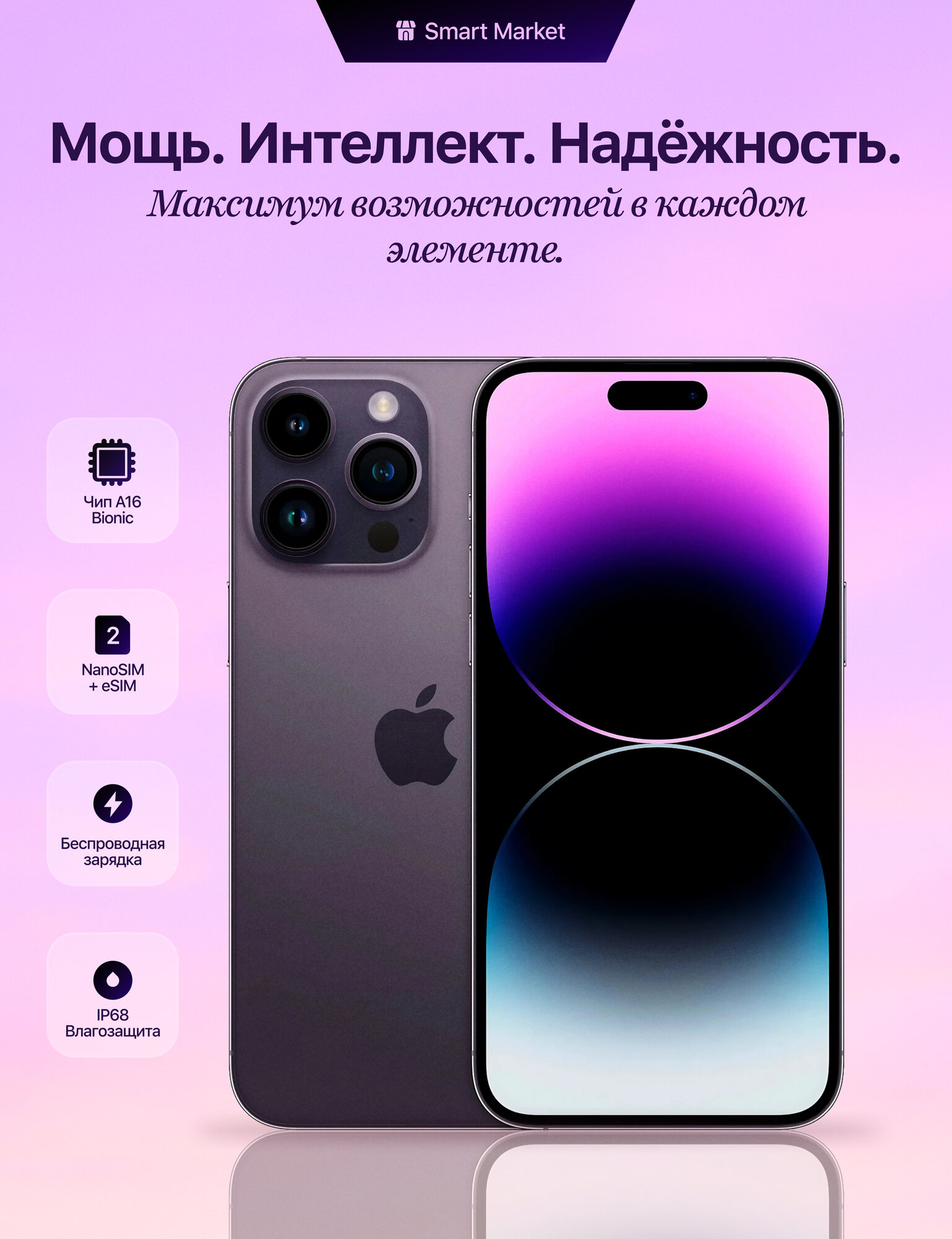 Смартфон Apple iPhone 14 Pro Deep purple темно-фиолетовый 6/512