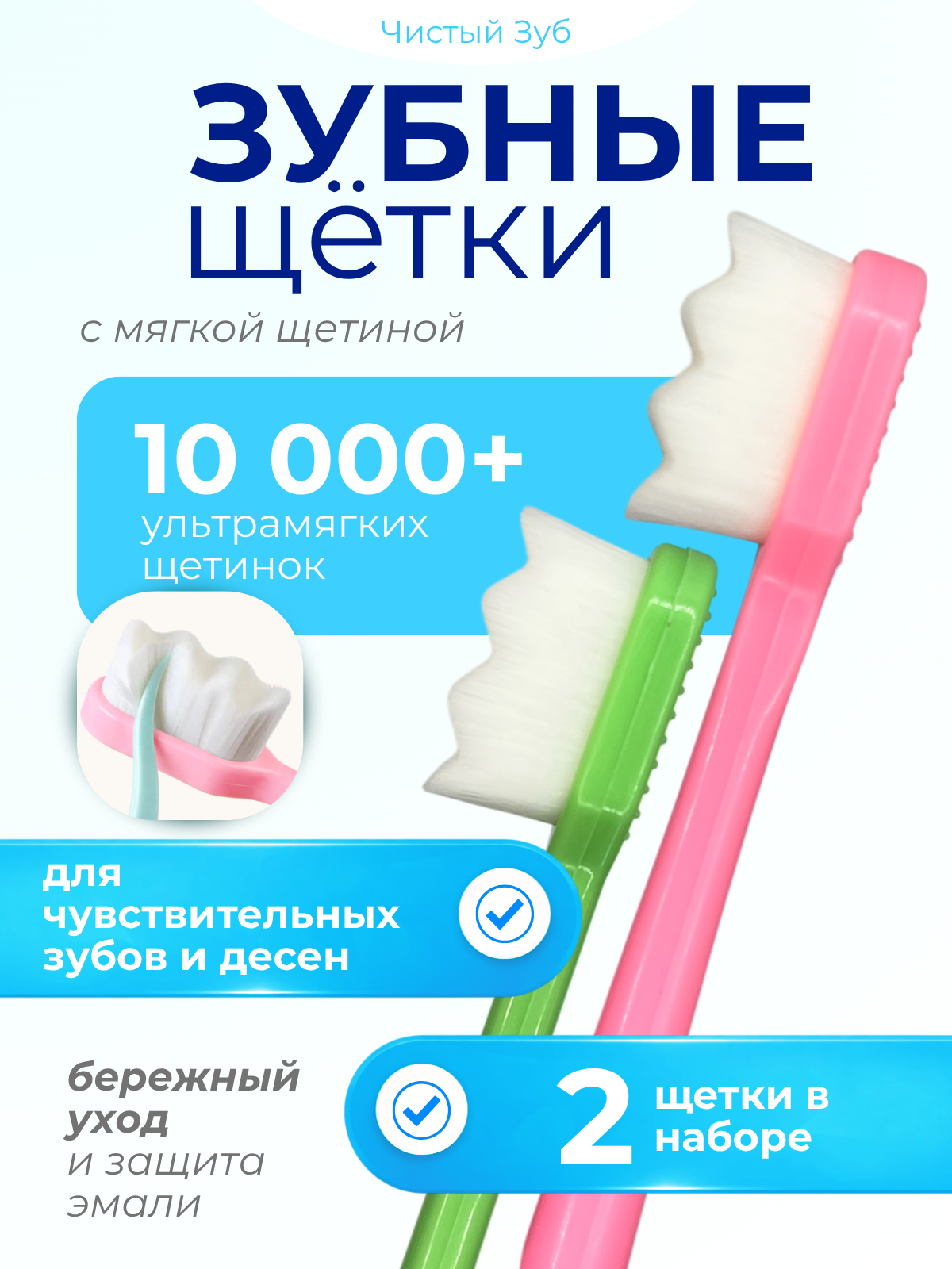 Зубная щетка Чистый Зуб "Ультрамягкая", с волнистой щетиной, для чувствительных десен