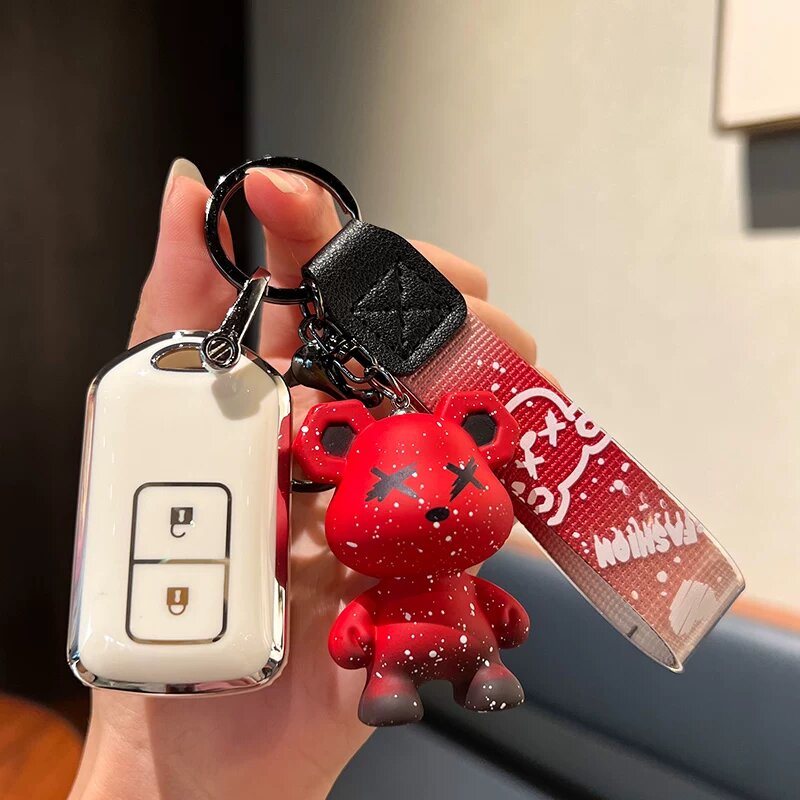 Кейс для ключей Toyota Vios умный 2-кнопочный одиночный корпус белый с красным пендантами в виде бешеного медведя
