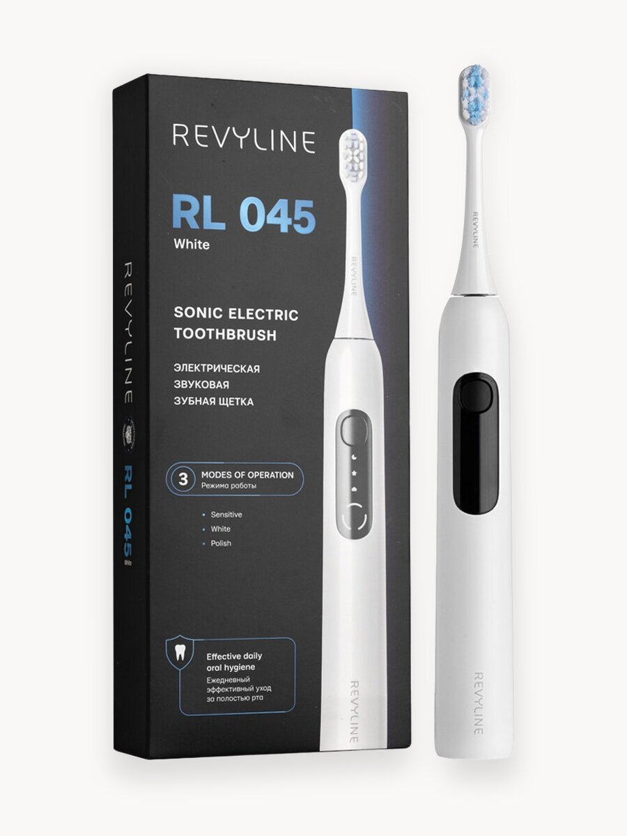 Зубная щётка электрическая звуковая Revyline RL 045, белая, 3 режима работы