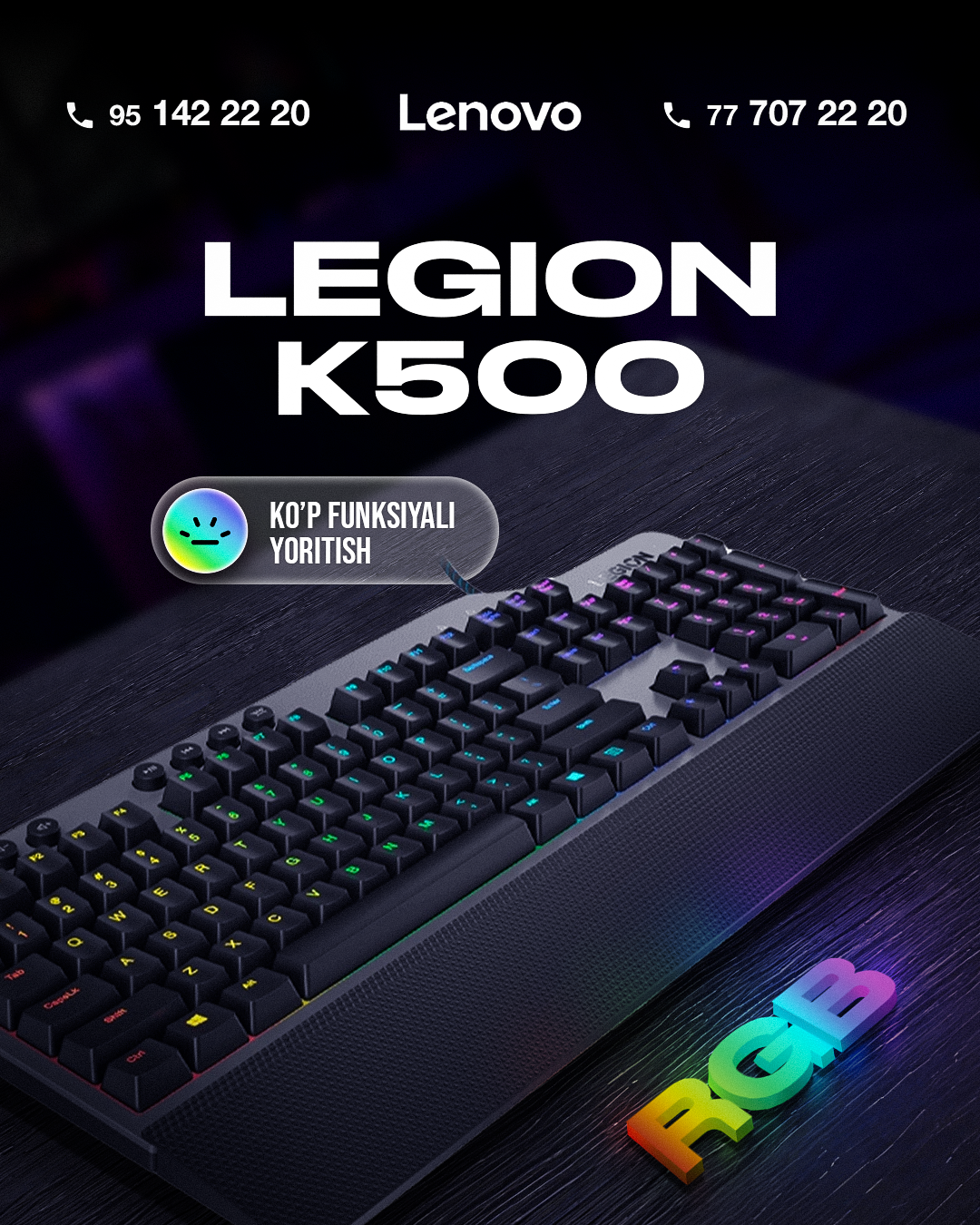 Lenovo Legion K500 механическая полноразмерная игровая клавиатура с RGB подсветкой
