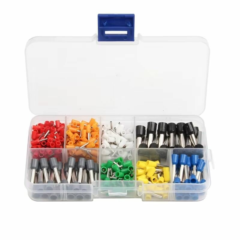 400ШТ Упакованный в коробку набор клеммных наконечников с различными наконечниками для обжима изолированных пяти трубчатых концов проводов шнурков для холодного отжима