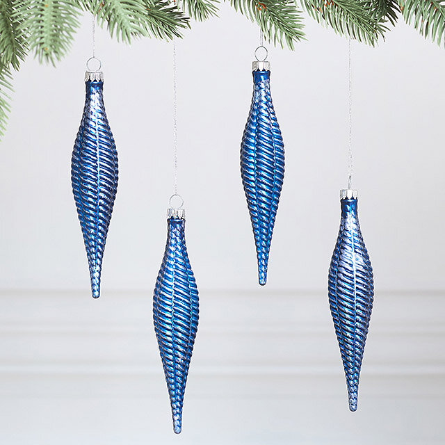 Елочная игрушка Сосулька Fattura Coste - Antique Blue 15 см 4 шт пластик