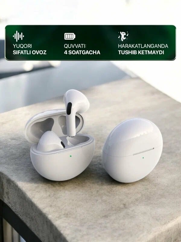 Наушник bluetooth Pro6 white, 120 часов время работы с кейсом